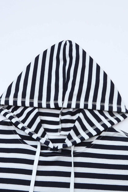 Stripe Print Kangaroo Pocket Drawstring Hoodie 