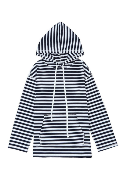 Stripe Print Kangaroo Pocket Drawstring Hoodie 