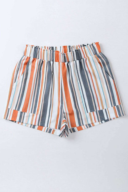 Stripe Vintage Washed Elastic Waist Shorts 