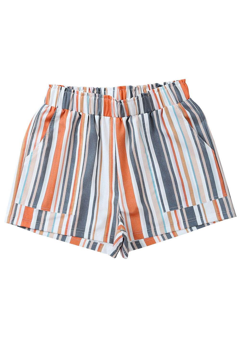 Stripe Vintage Washed Elastic Waist Shorts 