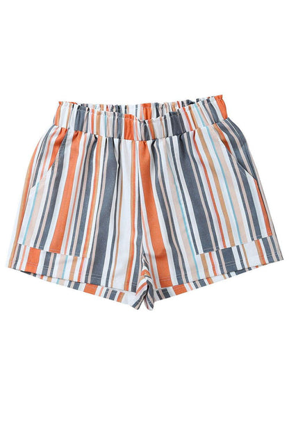 Stripe Vintage Washed Elastic Waist Shorts 