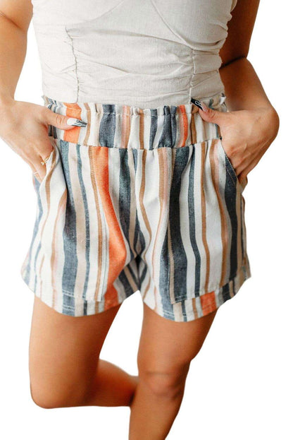 Stripe Vintage Washed Elastic Waist Shorts 