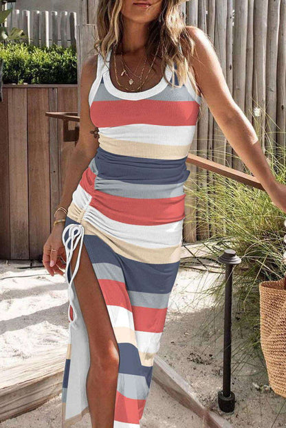 Striped Asymmetric Tank Dress 