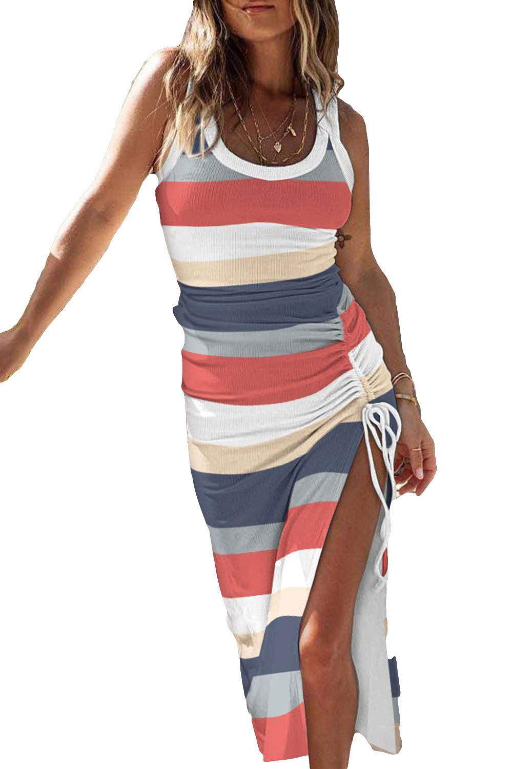 Striped Asymmetric Tank Dress 