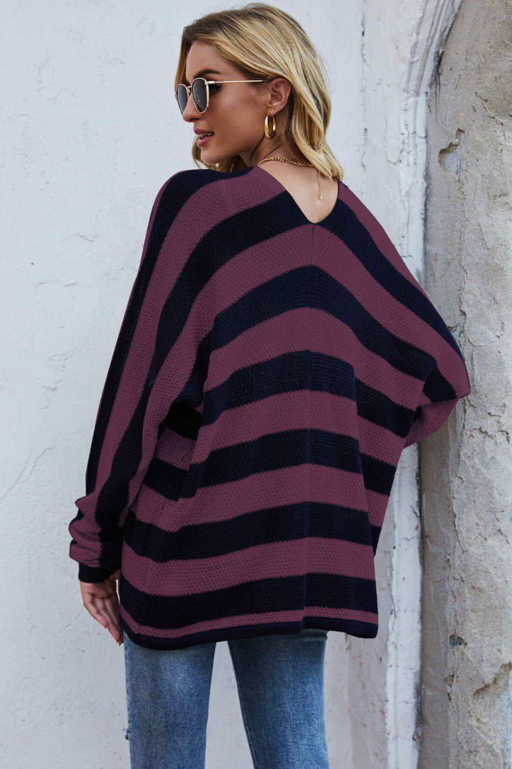 Striped Dolman Sleeve Open Front Cardigan 