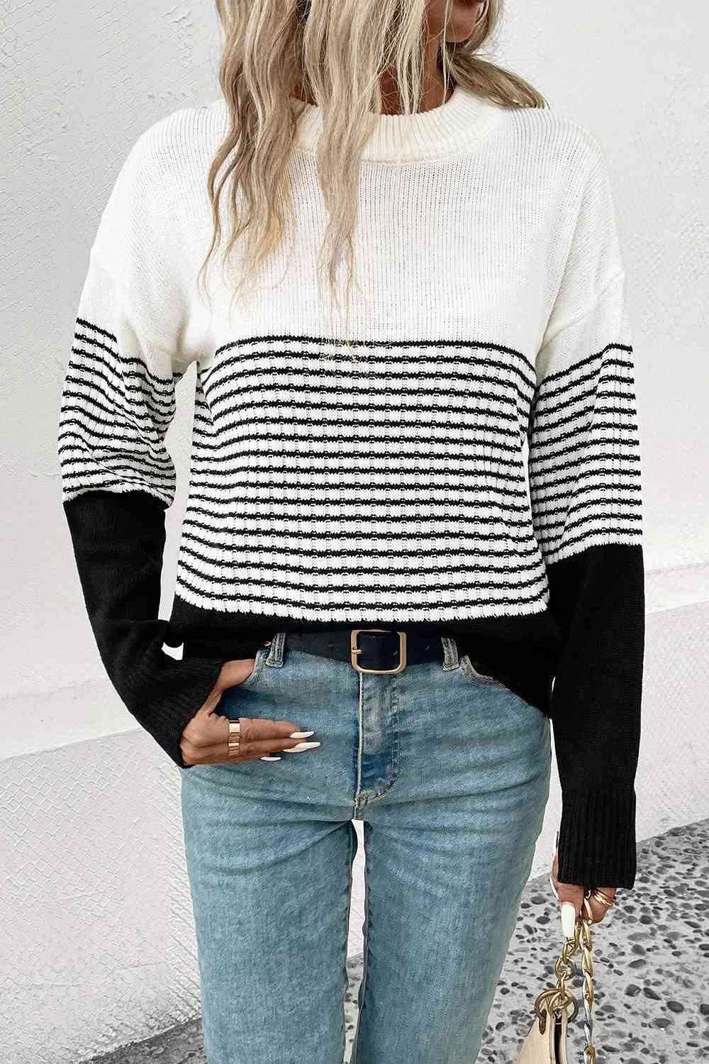 Striped Drop Shoulder Sweater 