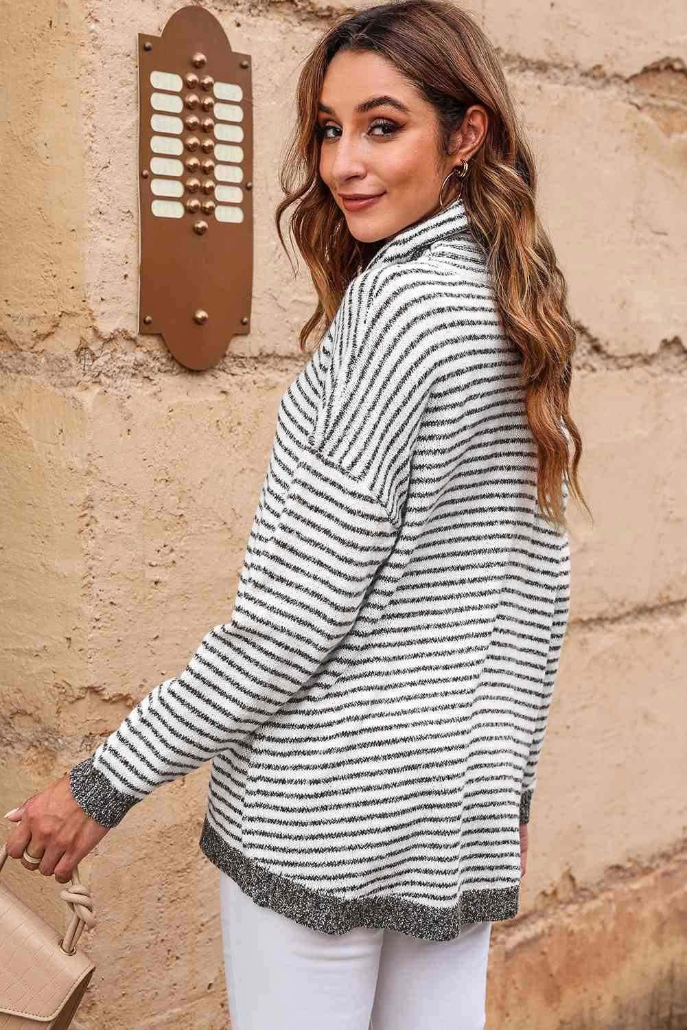 Striped Drop Shoulder Turtleneck Sweater 