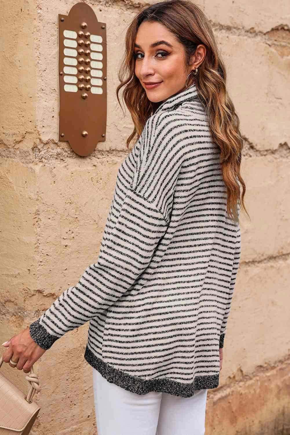 Striped Drop Shoulder Turtleneck Sweater 