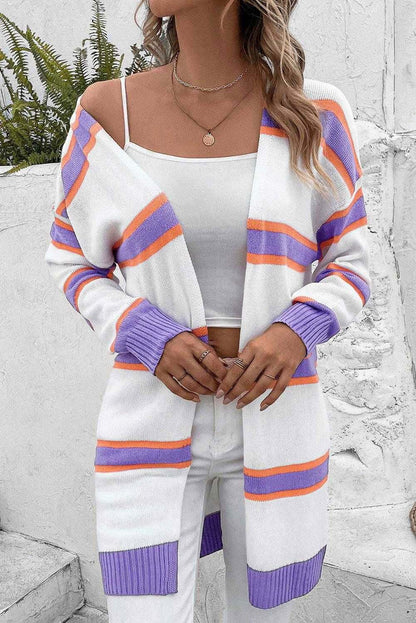 Striped Dropped Shoulder Cardigan 