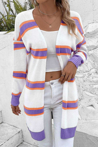 Striped Dropped Shoulder Cardigan 