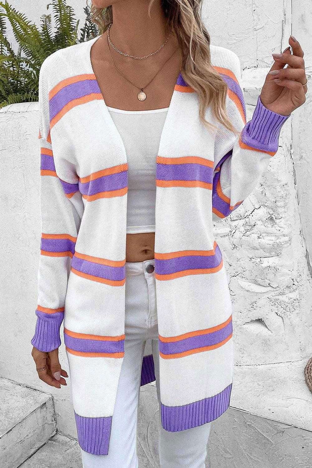 Striped Dropped Shoulder Cardigan 