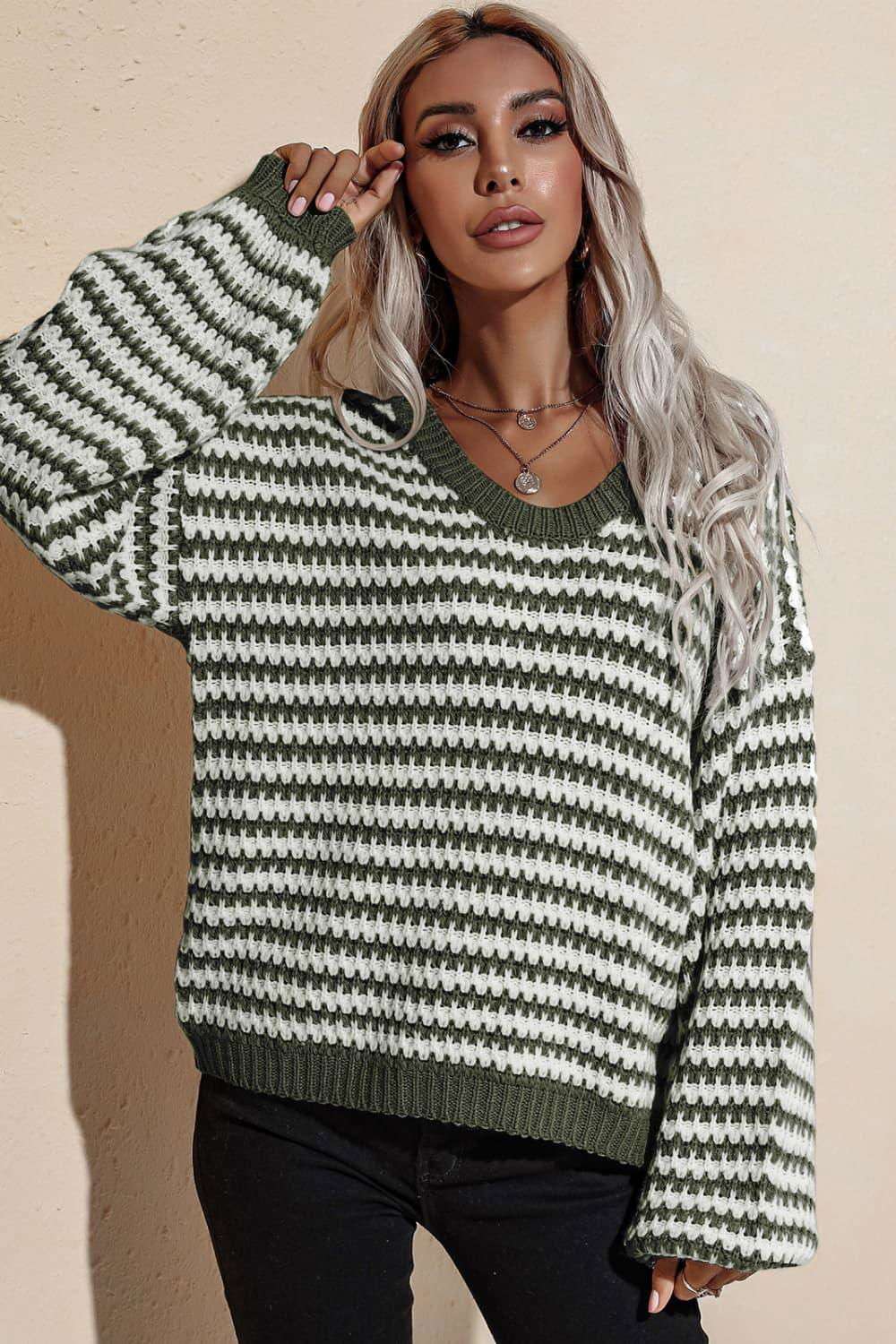 Striped Dropped Shoulder Sweater 