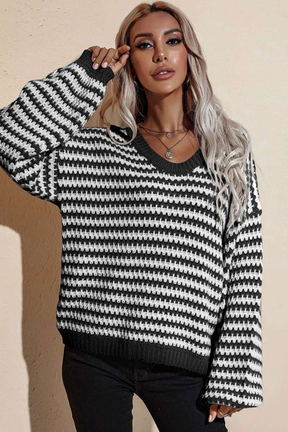 Striped Dropped Shoulder Sweater 