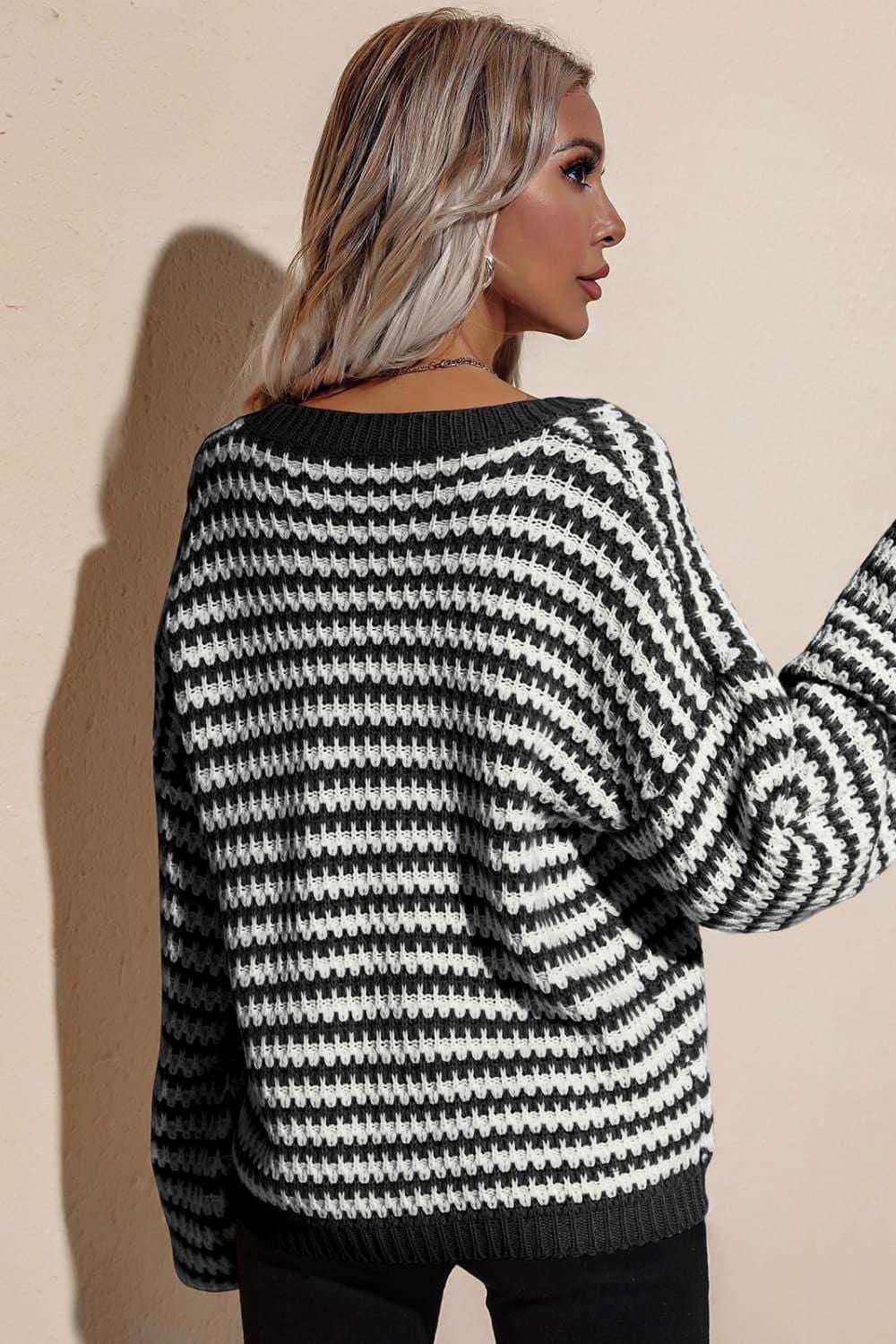 Striped Dropped Shoulder Sweater 