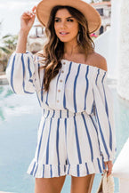 Striped Off Shoulder Smocked Romper 