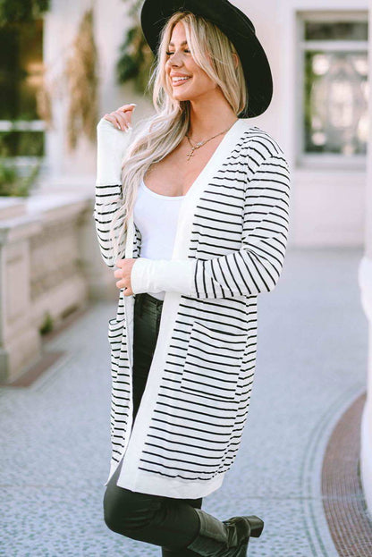 Striped Open Front Longline Cardigan 