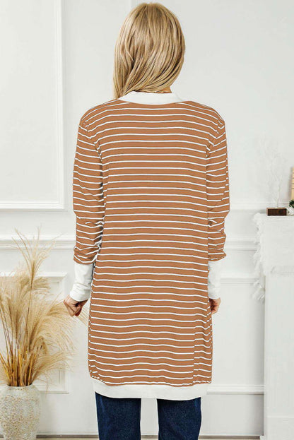 Striped Open Front Longline Cardigan 