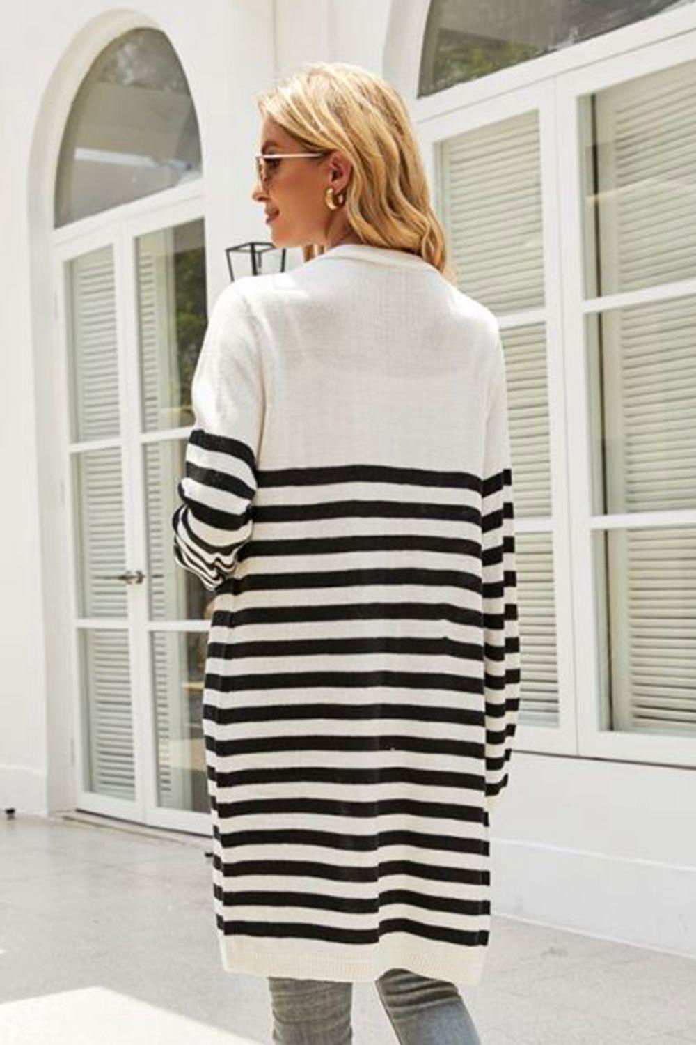 Striped Open Front Longline Cardigan 