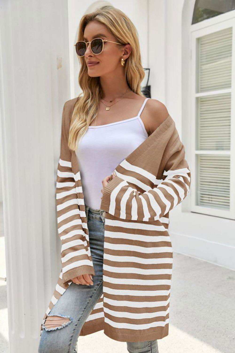 Striped Open Front Longline Cardigan 