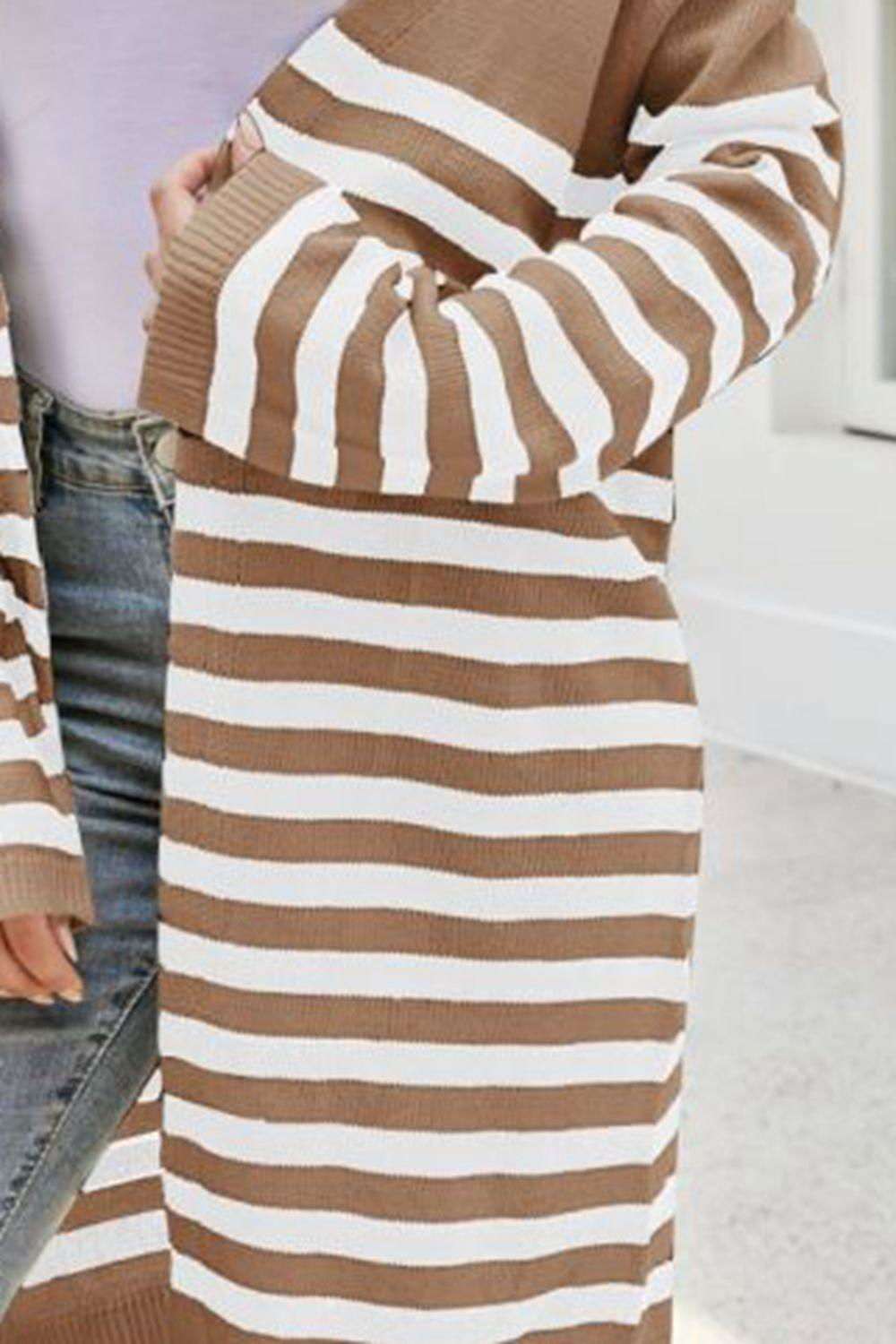 Striped Open Front Longline Cardigan 