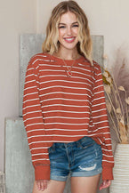 Striped Print Casual Pullover Long Sleeve Top for Women 