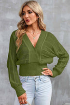 Surplice Neck Lace-Up Sweater 