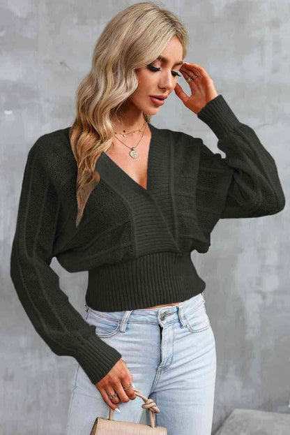 Surplice Neck Lace-Up Sweater 