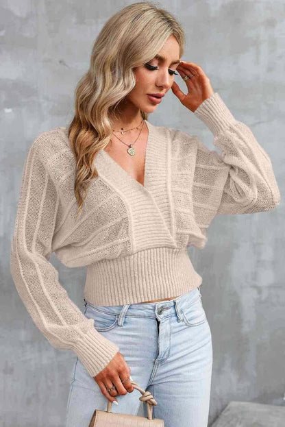 Surplice Neck Lace-Up Sweater 