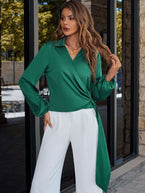 Surplice Neck Long Sleeve Blouse 