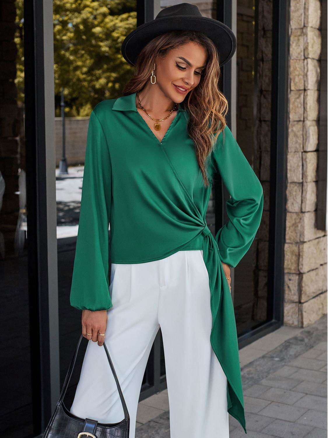 Surplice Neck Long Sleeve Blouse 