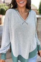 Swamp Contrast Trim V Neck Loose Fit Sweatshirt 