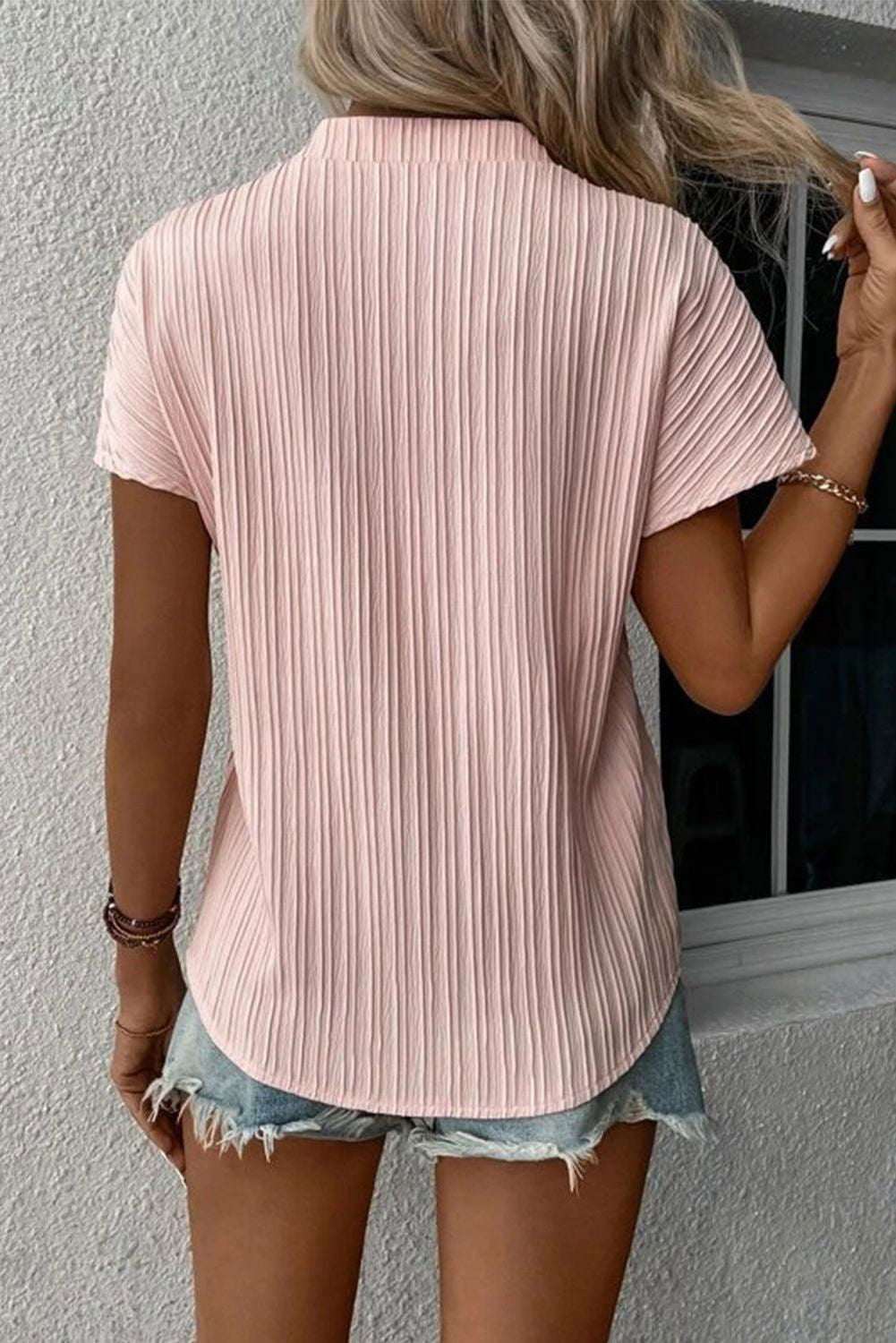 Textured Short Sleeve Blouse 