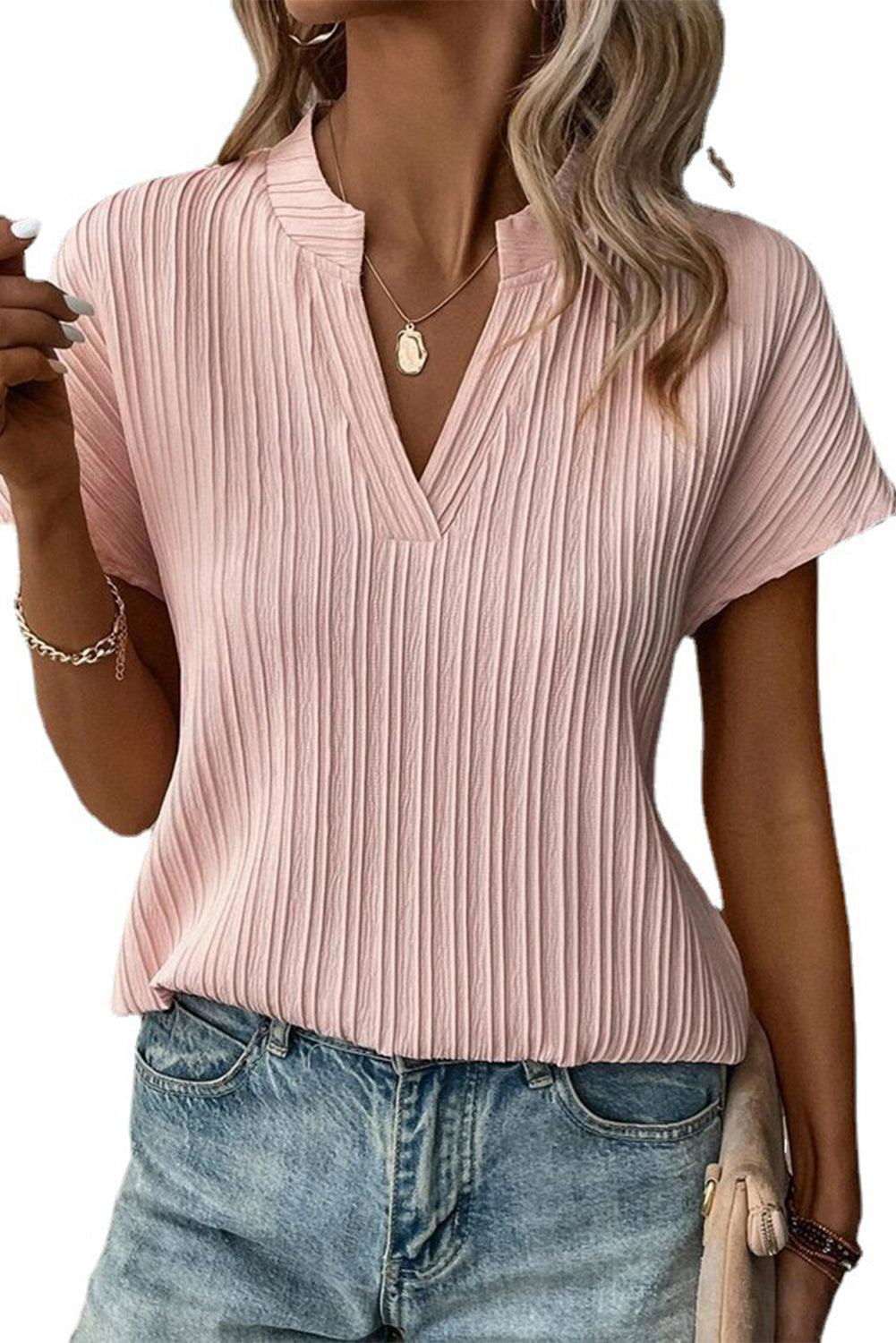 Textured Short Sleeve Blouse 