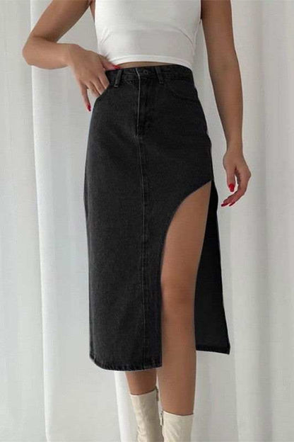 Thigh slit denim skirt 