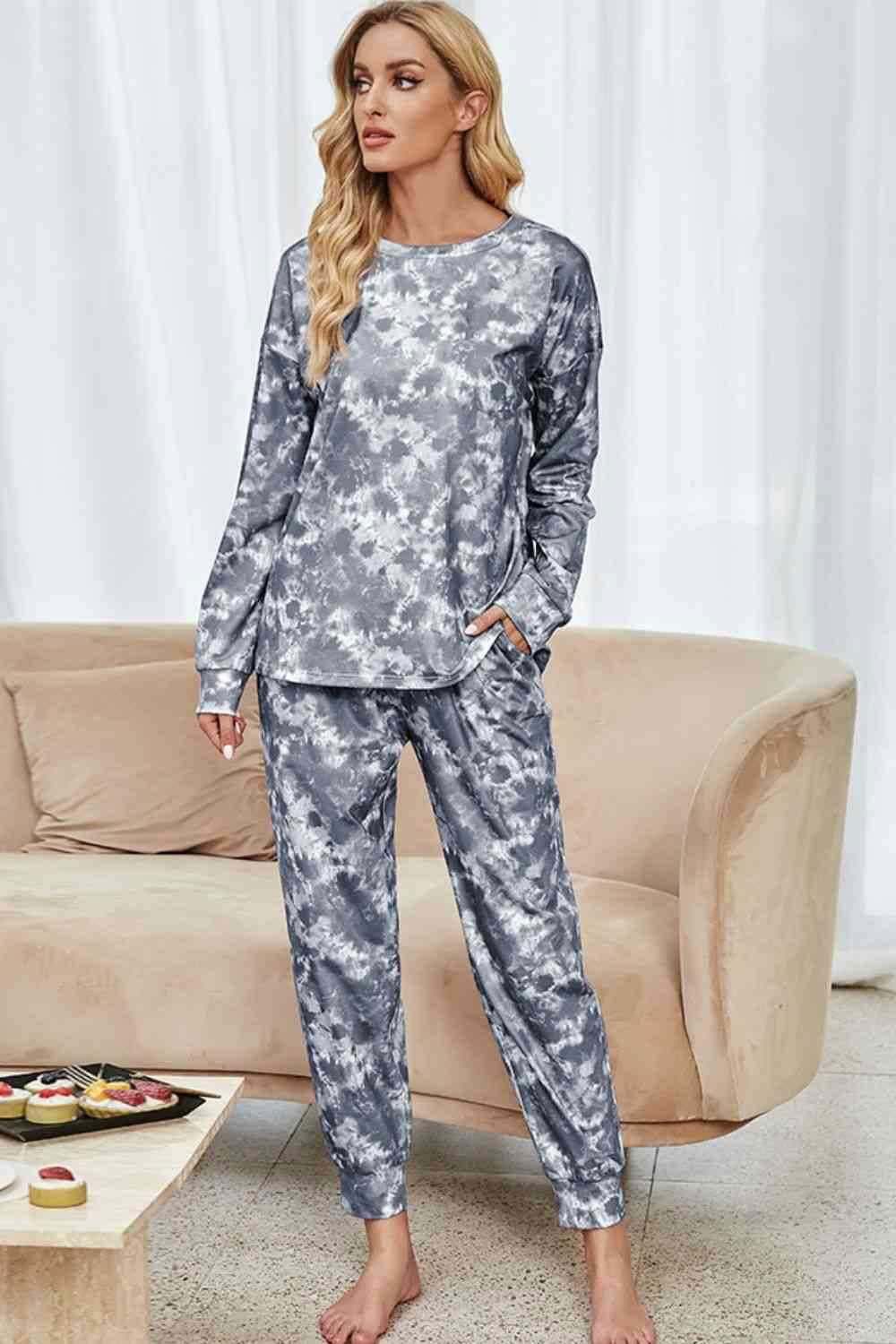 Tie-Dye Long Sleeve Top and Drawstring Joggers Lounge Set 