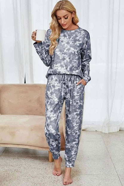 Tie-Dye Long Sleeve Top and Drawstring Joggers Lounge Set 