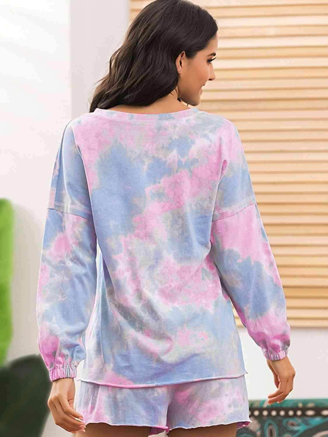 Tie-Dye Long Sleeve Top and Shorts Lounge Set 