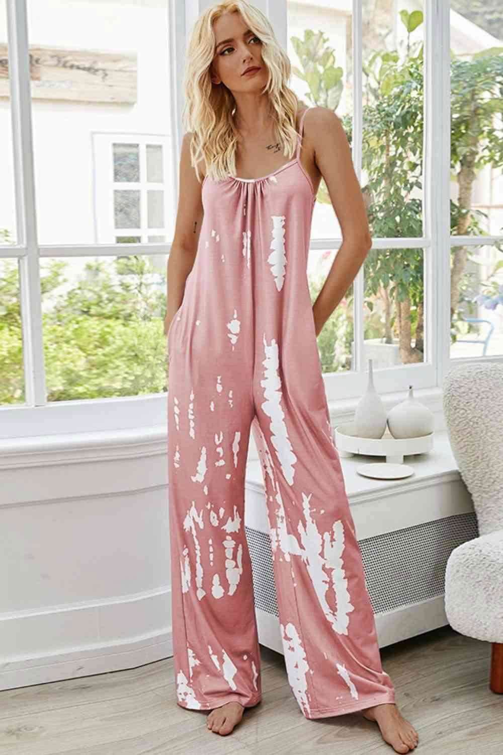 Tie-Dye Spaghetti Strap Jumpsuit with Pockets 