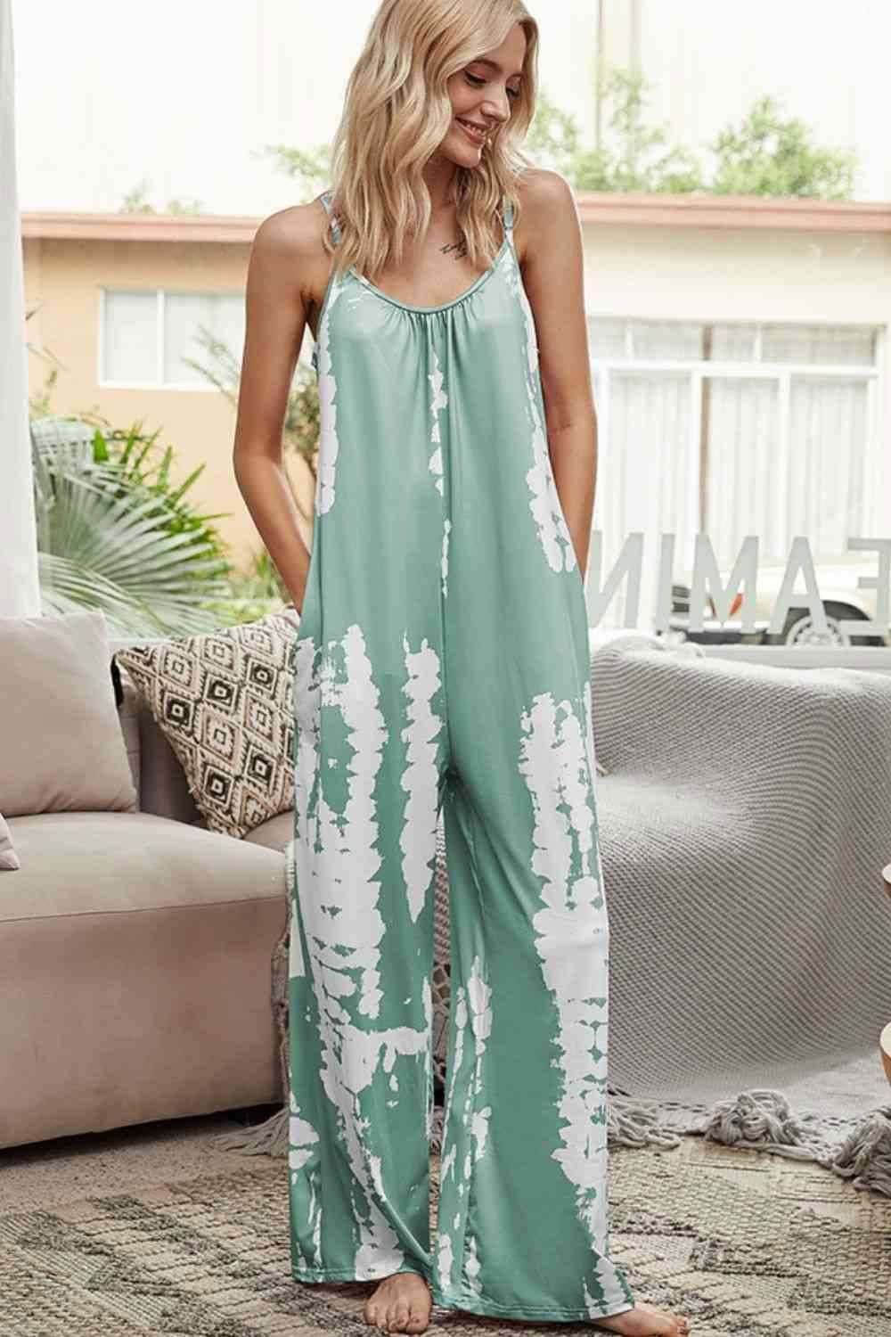 Tie-Dye Spaghetti Strap Jumpsuit with Pockets 