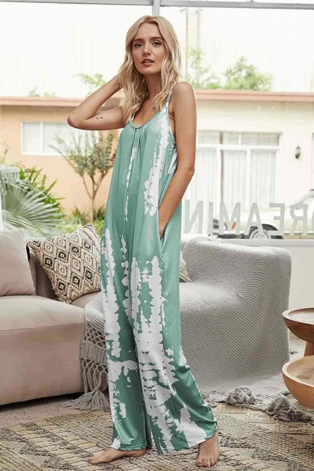 Tie-Dye Spaghetti Strap Jumpsuit with Pockets 