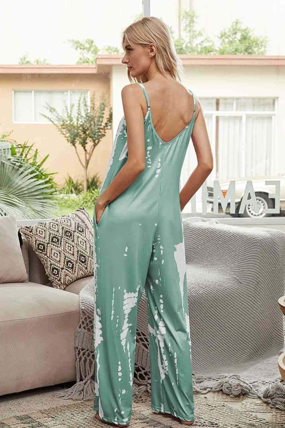 Tie-Dye Spaghetti Strap Jumpsuit with Pockets 