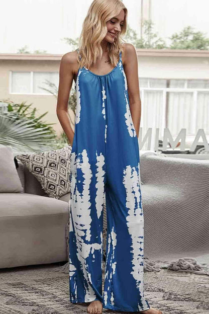 Tie-Dye Spaghetti Strap Jumpsuit with Pockets 