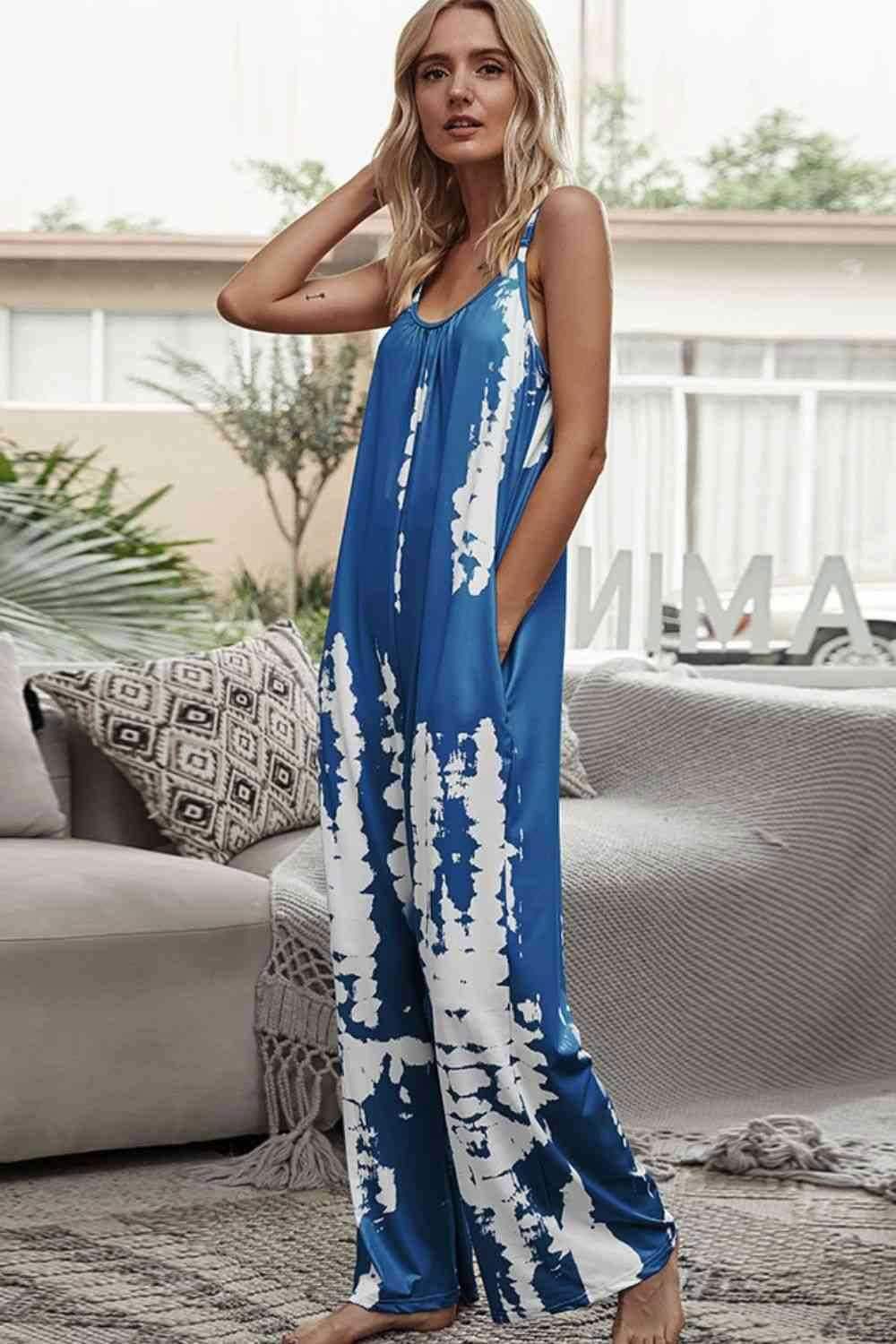 Tie-Dye Spaghetti Strap Jumpsuit with Pockets 