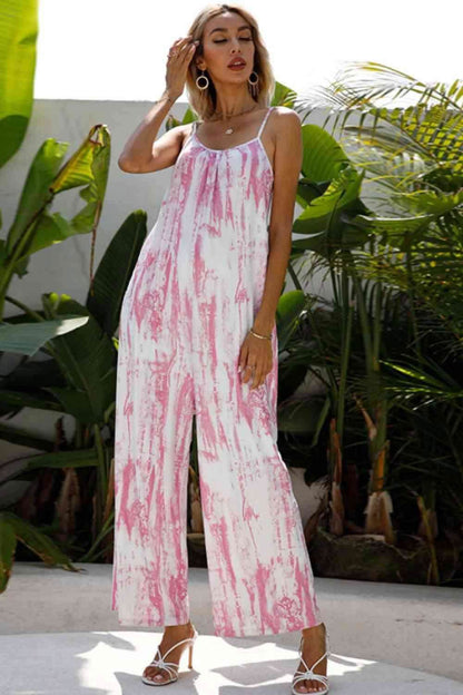 Tie-Dye Spaghetti Strap Jumpsuit with Pockets 