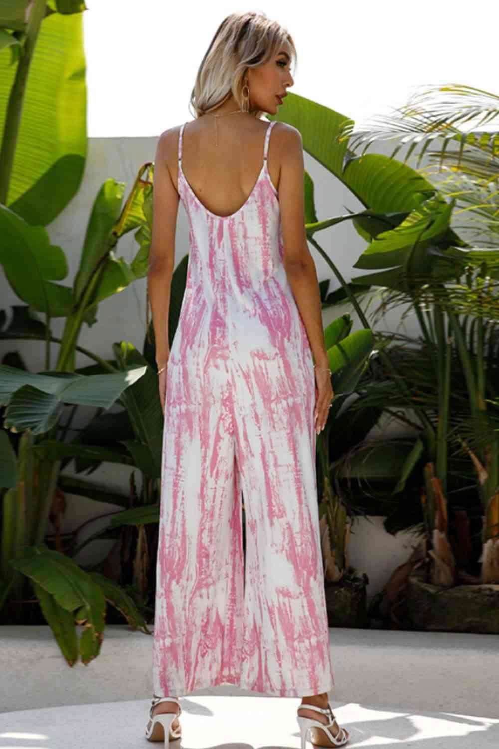 Tie-Dye Spaghetti Strap Jumpsuit with Pockets 