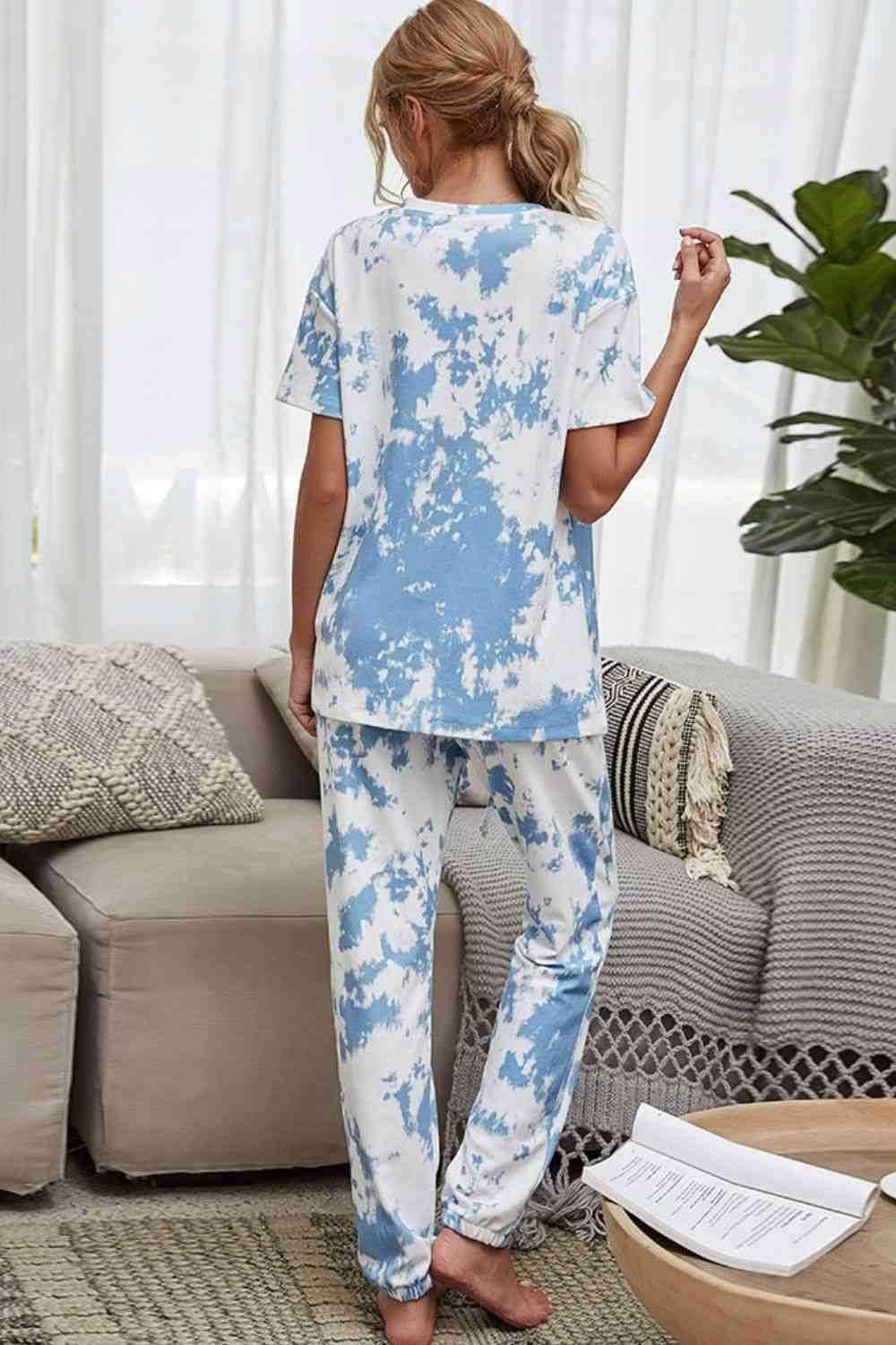 Tie-Dye Tee and Drawstring Waist Joggers Lounge Set 