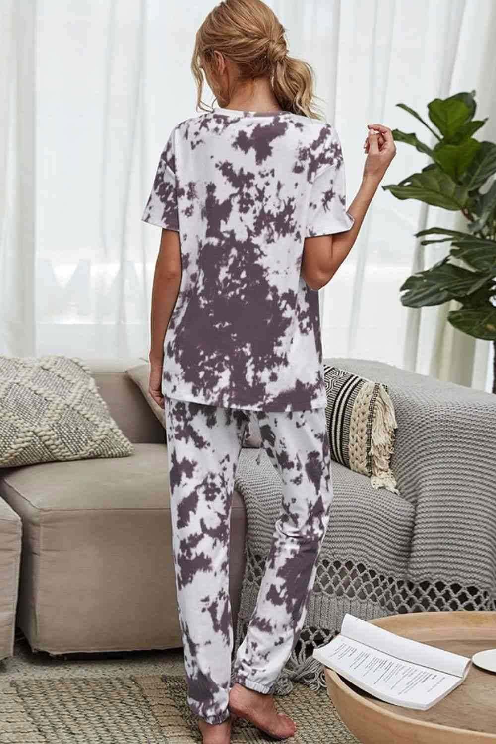 Tie-Dye Tee and Drawstring Waist Joggers Lounge Set 