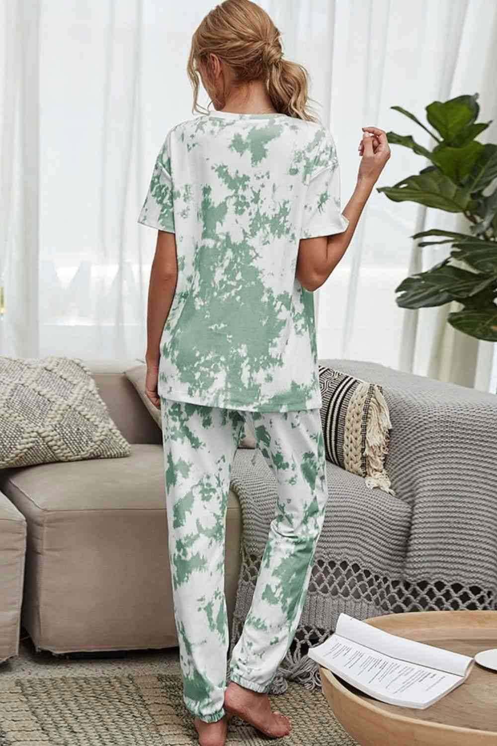 Tie-Dye Tee and Drawstring Waist Joggers Lounge Set 