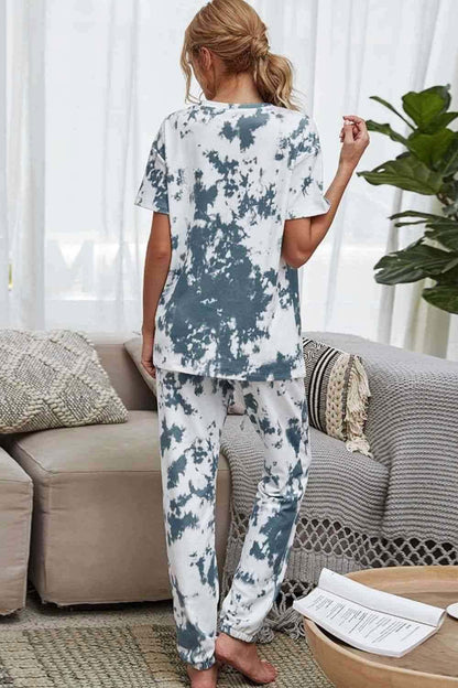 Tie-Dye Tee and Drawstring Waist Joggers Lounge Set 