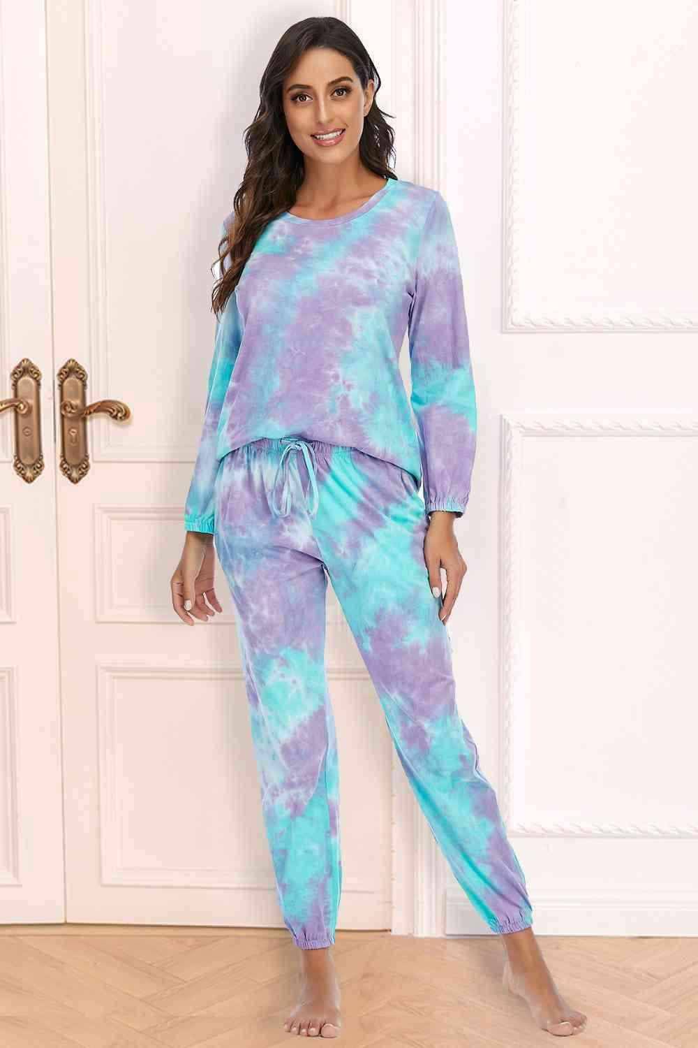 Tie-Dye Top and Drawstring Pants Lounge Set 